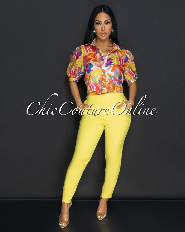 Simple Style Avril Yellow High Waist Trouser Pants
