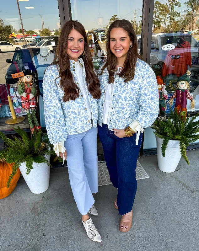 Fashionable Items Blue and White Quilted Jacket