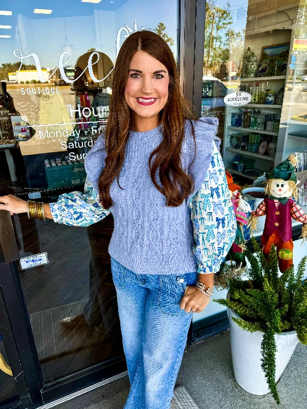 Daily Comfort Bow Sleeve Sweater: Chambray