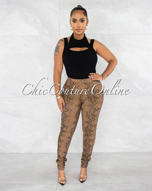 Fresh Comfort Brenda Mocha Black Snake Print Skinny Jeans