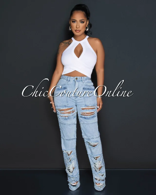 Lounge Wear Bridget Light Denim Distressed Wide Cargo Jeans