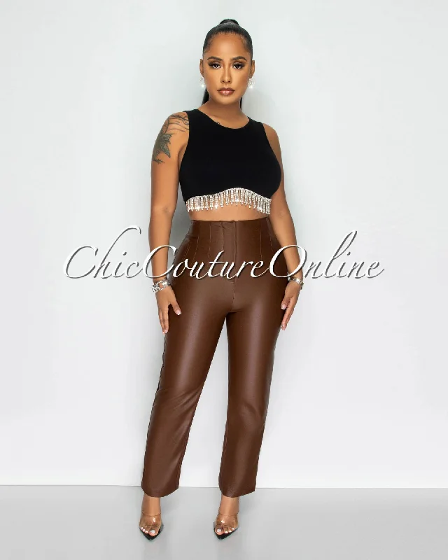 Free Design Danya Brown Vegan Leather Pants