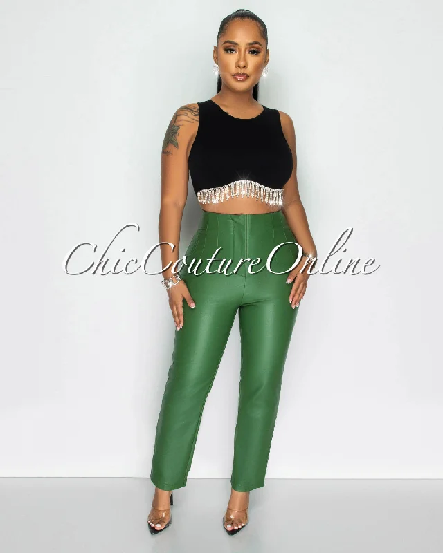 Trends Danya Military Green Vegan Leather Pants