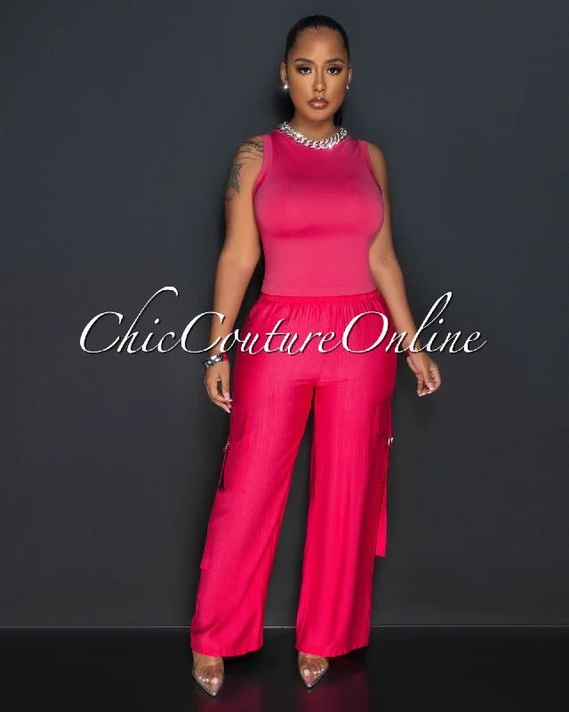 Simple Design Dogma Fuchsia Wide Cargo Pants