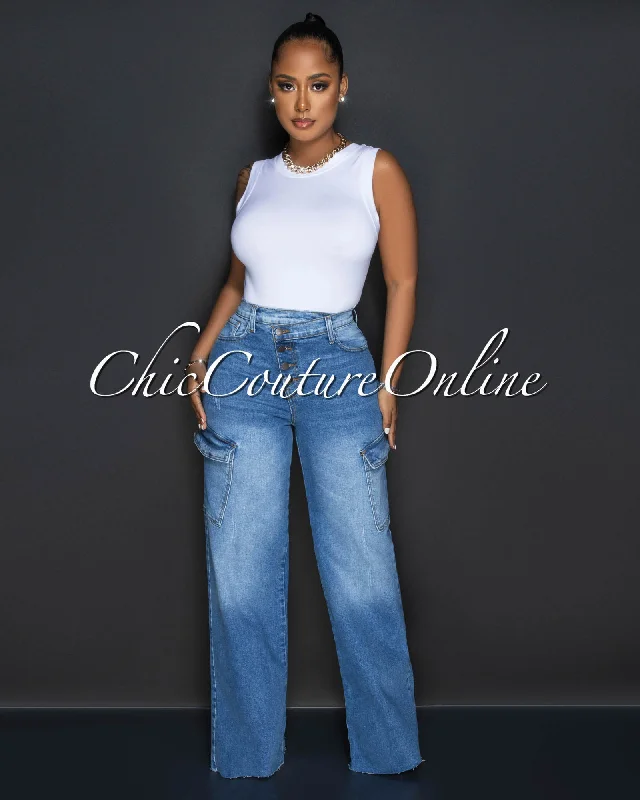 Goddess Outfit Emily Medium Denim Wide Cargo Jeans