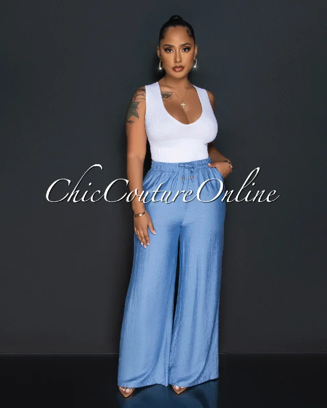 Design Trend Fermin Blue Drawstring Wide Pants