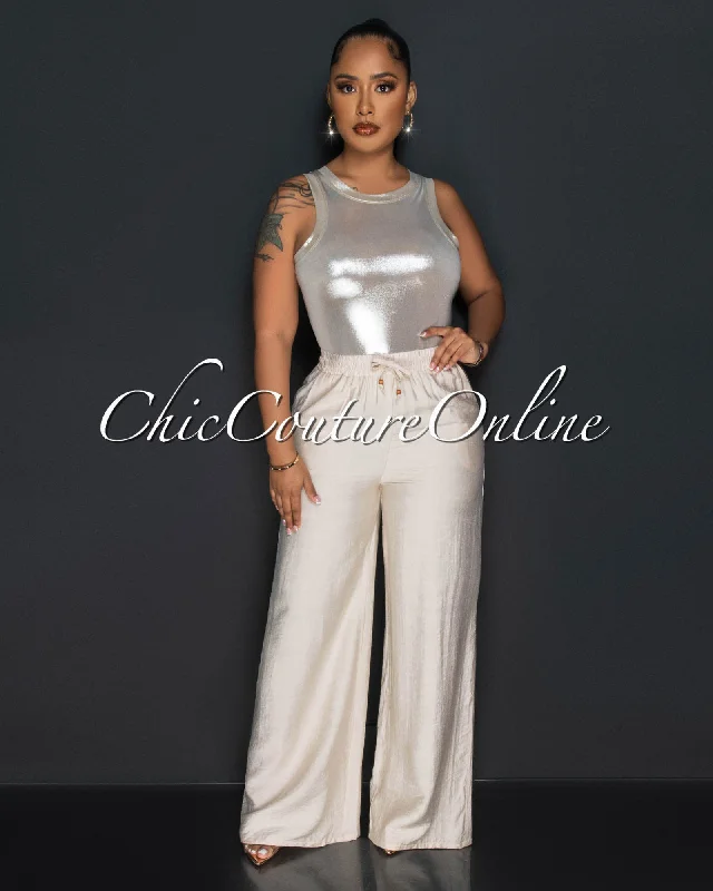 Celebrity Style Fermin Nude Drawstring Wide Pants