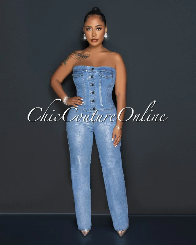 Summer Selection Tamarah Denim Silver Foil Wide Jeans