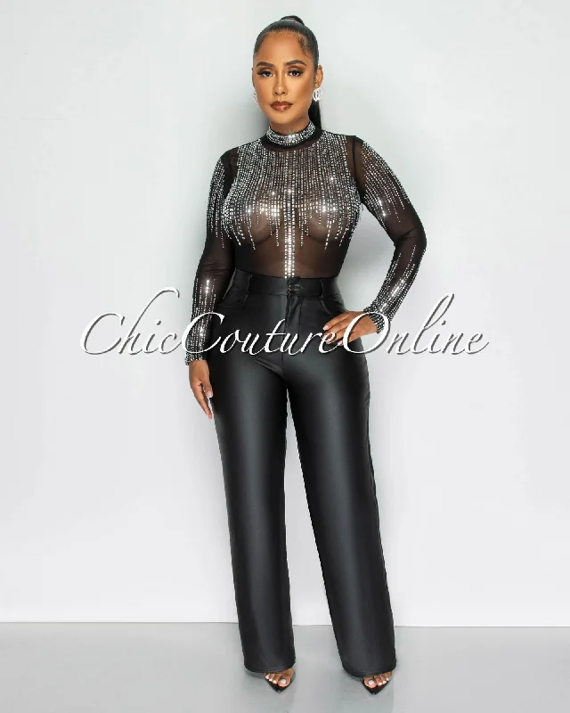 Sports Style Hellen Black Vegan Leather Pants