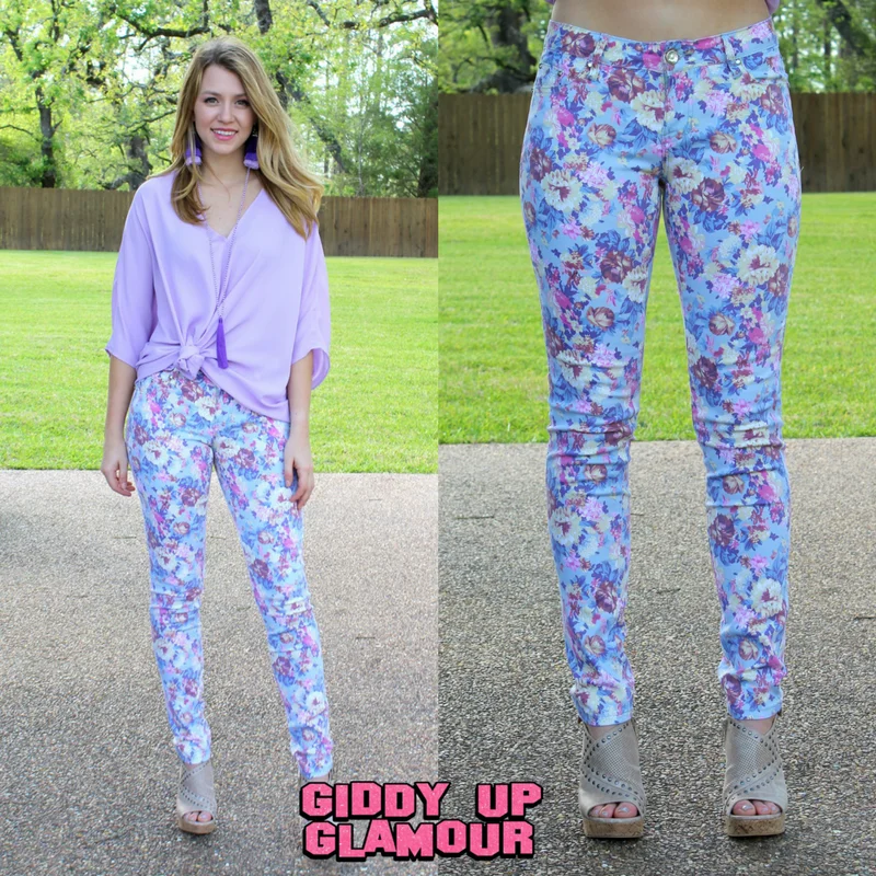Comfy Pants Last Chance Size 1, 3 & 5 | In Full Bloom Floral Printed Pants in Lavender