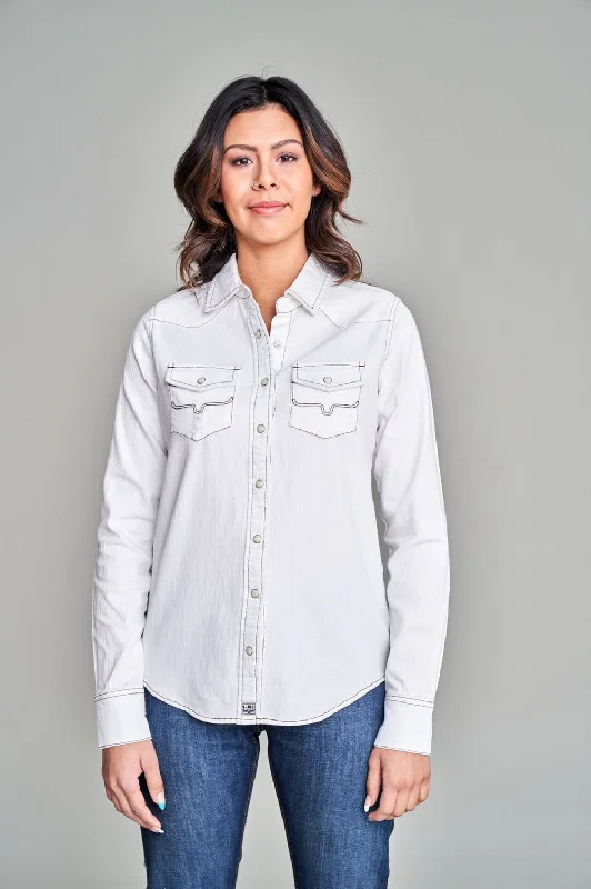 Bright Colors Kimes Ranch Womens Kaycee Denim Winter White Cotton blend L/S Shirt