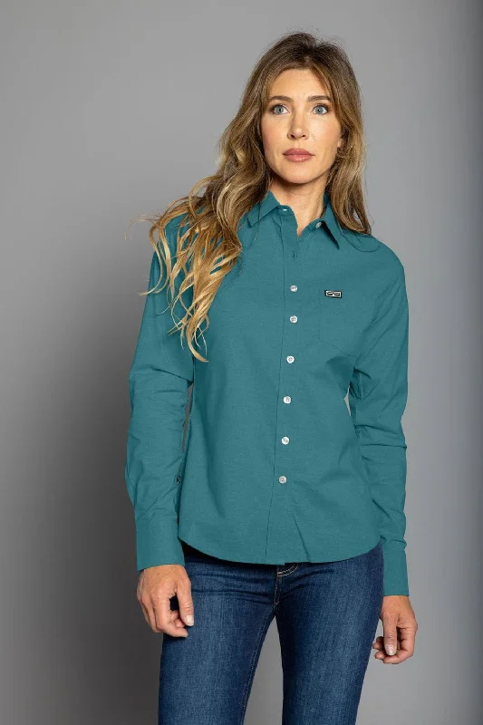 Embroidered Letters Kimes Ranch Womens Linville Blue Cotton blend L/S Shirt