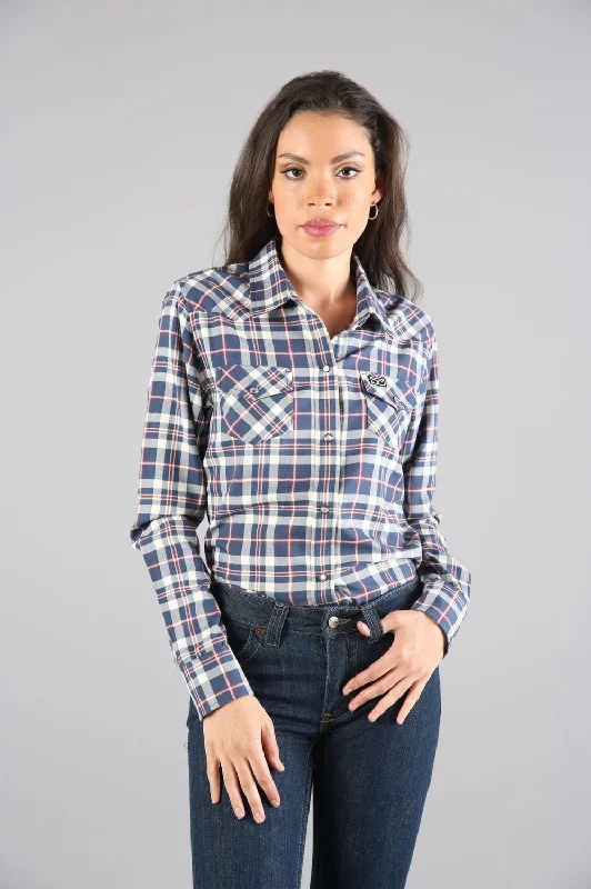 Luxury Temperament Kimes Ranch Womens San Mateo Flannel Blue Cotton blend L/S Shirt