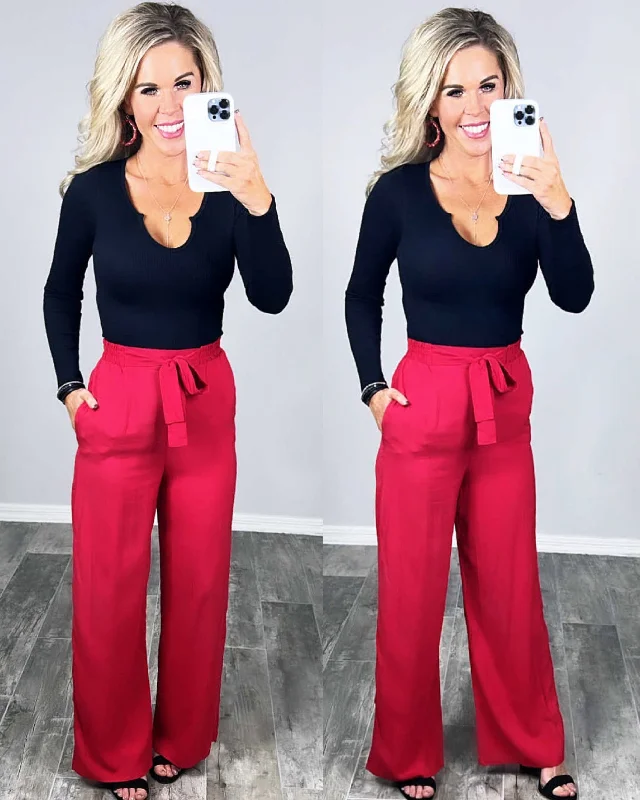 Elegant And Noble Leave Behind Pants - Red