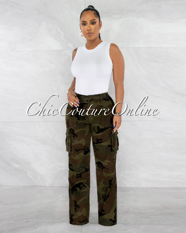 Timeless Comfort Marinda Camo Cargo Wide Pants