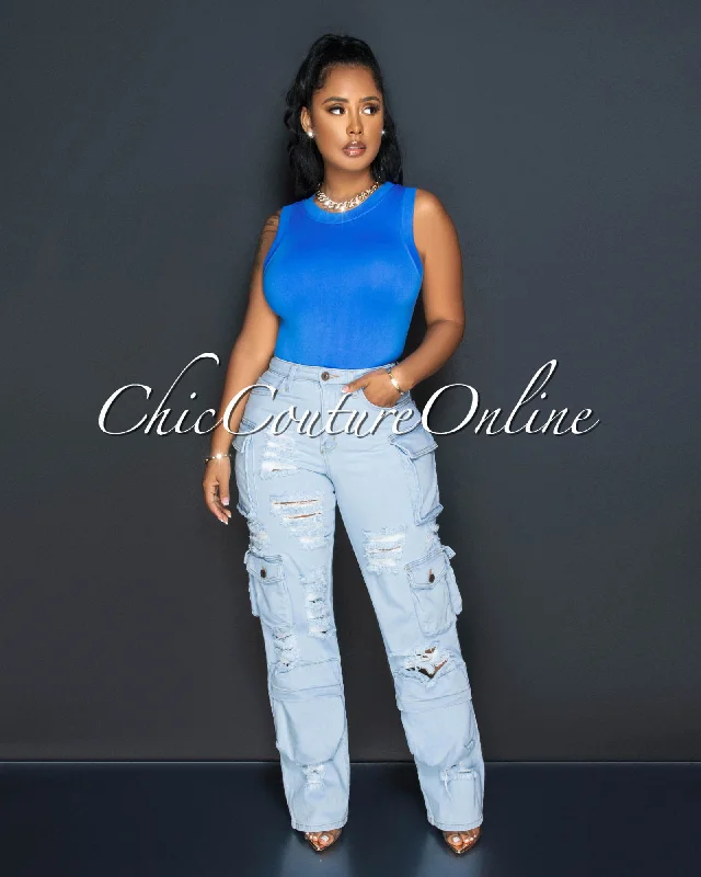 Cozy Fit Melie Light Denim Wide Cargo Jeans