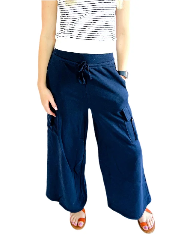 Navy Wide Leg Cargo Pant