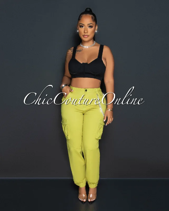 Personal Design Philadelphia Lime Green Silver Link Cargo Jogger Pants
