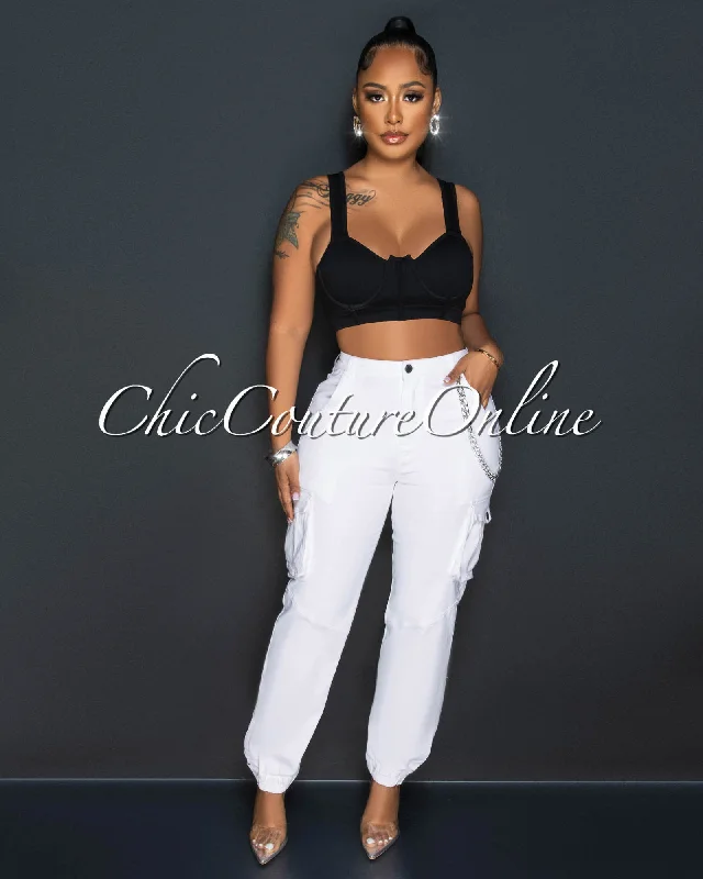 Exquisite Details Philadelphia Off-White Silver Link Cargo Jogger Pants