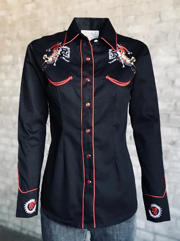Ethnic Style Rockmount Womens Black 100% Cotton Bronc Embroidered Western L/S Shirt Ethnic Style Rockmount Womens Black 100% Cotton Bronc Embroidered Western L/S Shirt