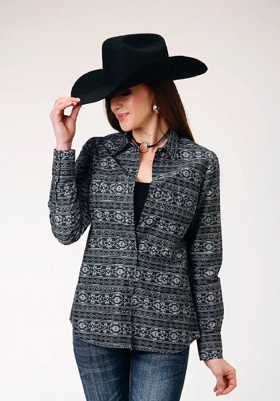 High Street Style Roper Womens 1850 Aztec Stripe Black 100% Cotton L/S Shirt