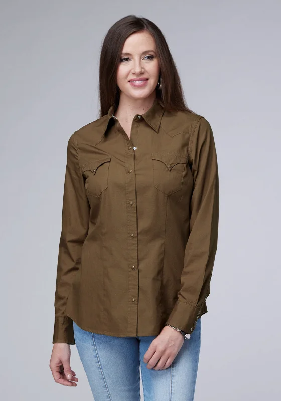 Celebrity Style Roper Womens 2044 Solid Poplin Cocoa 100% Cotton L/S Shirt