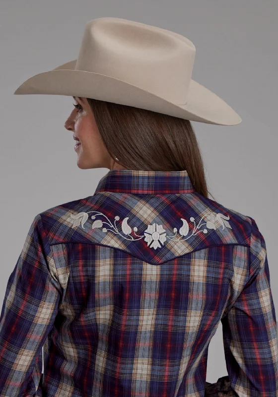 New Season Series Roper Womens 2103 Plaid Floral Navy/Red Cotton Blend L/S Shirt