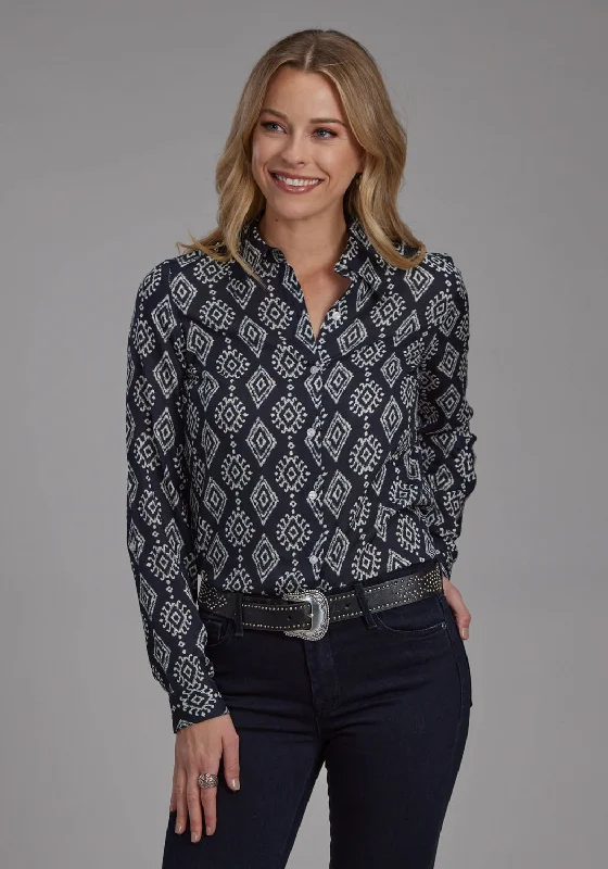 Casual And Comfortable Roper Womens 2133 Ikat Black 100% Rayon Btn L/S Blouse