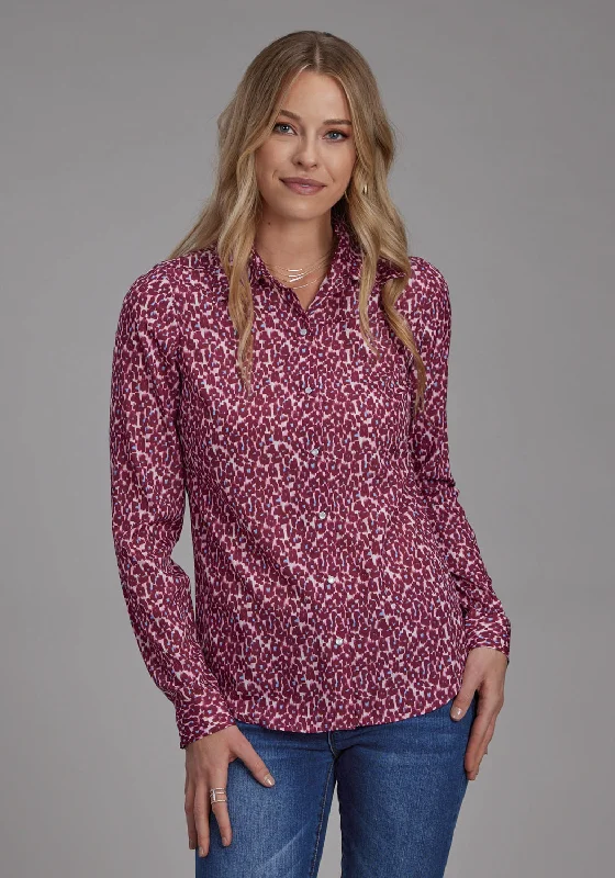 Exclusive Customization Roper Womens 2134 Leopard Red Multi 100% Polyester L/S Blouse