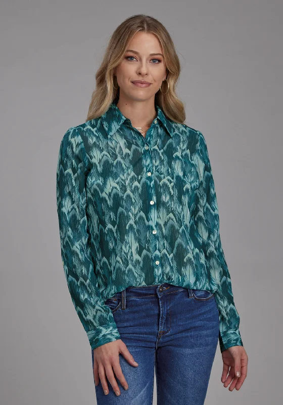 High-end Customization Roper Womens 2135 Feather Teal 100% Polyester L/S Blouse