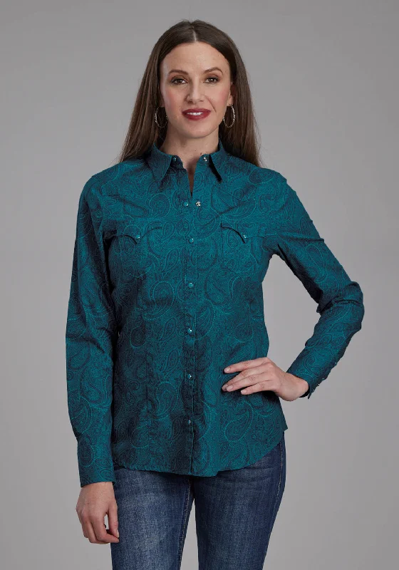 Spring Fashion Roper Womens 2167 Tonal Paisley Green 100% Cotton L/S Shirt