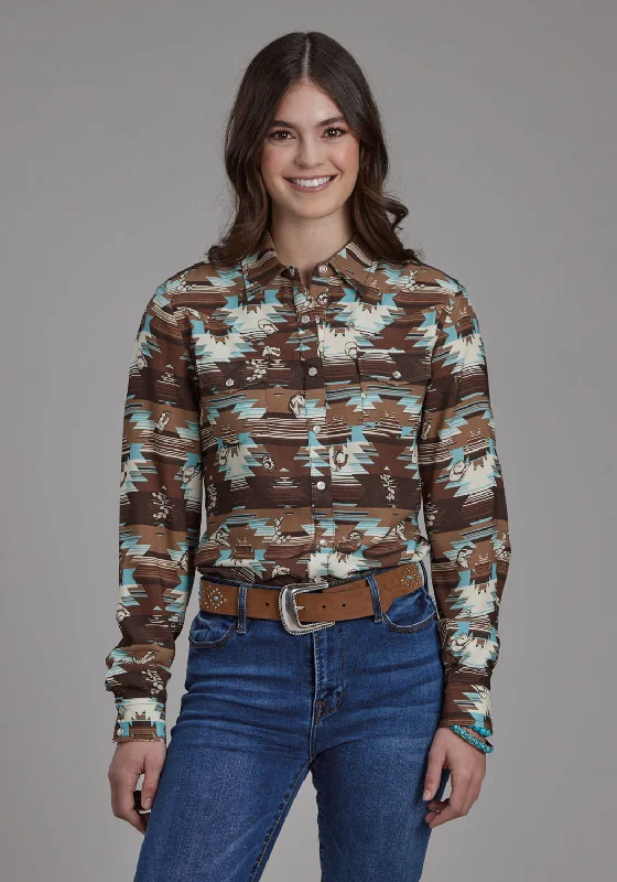 Fashionable Inner Wear Roper Womens 2201 Icon Aztec Brown Multi 100% Rayon L/S Blouse
