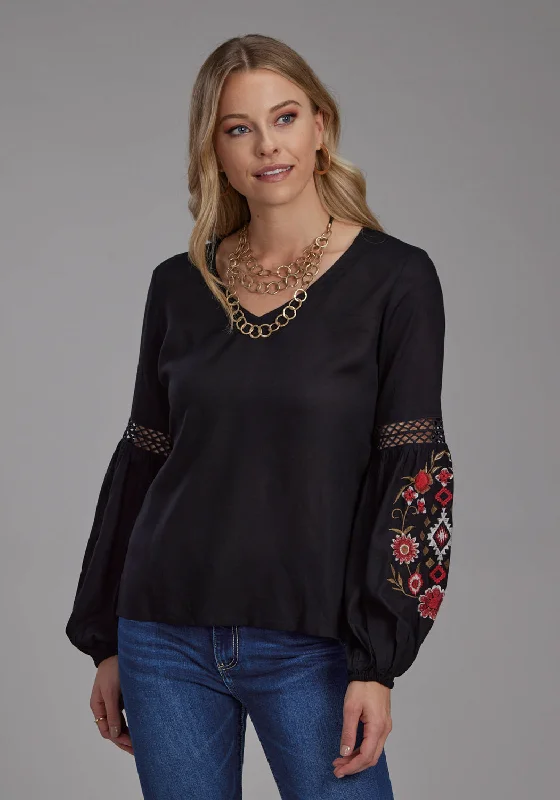 Fashionable And Fashionable Roper Womens Floral Challis Black 100% Rayon L/S Tunic
