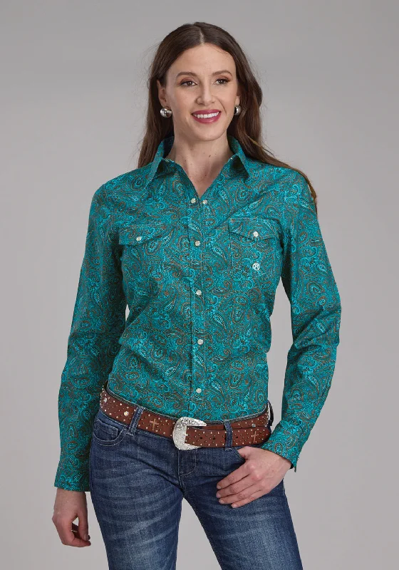 Bright Colors Roper Womens Mallard Paisley Teal 100% Cotton L/S Shirt
