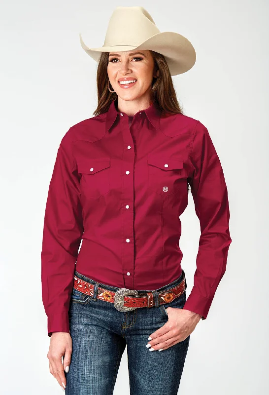 High Street Fashion Roper Womens Stretch Poplin Red Cotton Blend L/S Shirt