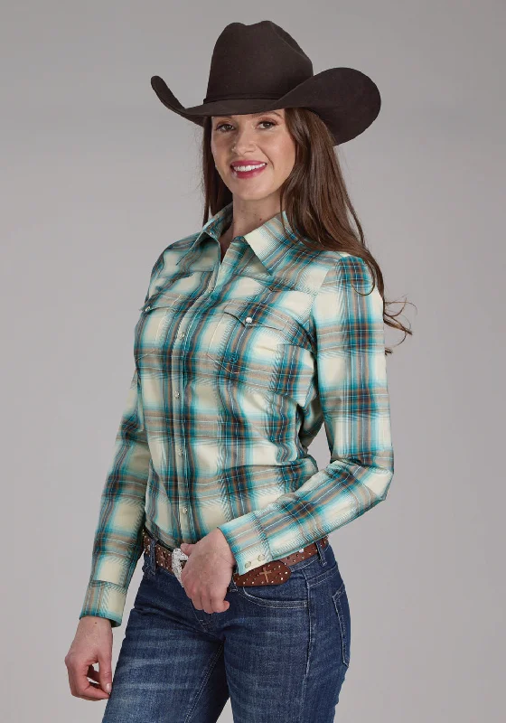 Advanced Customization Roper Womens Taos Ombre Plaid Brown 100% Cotton L/S Shirt