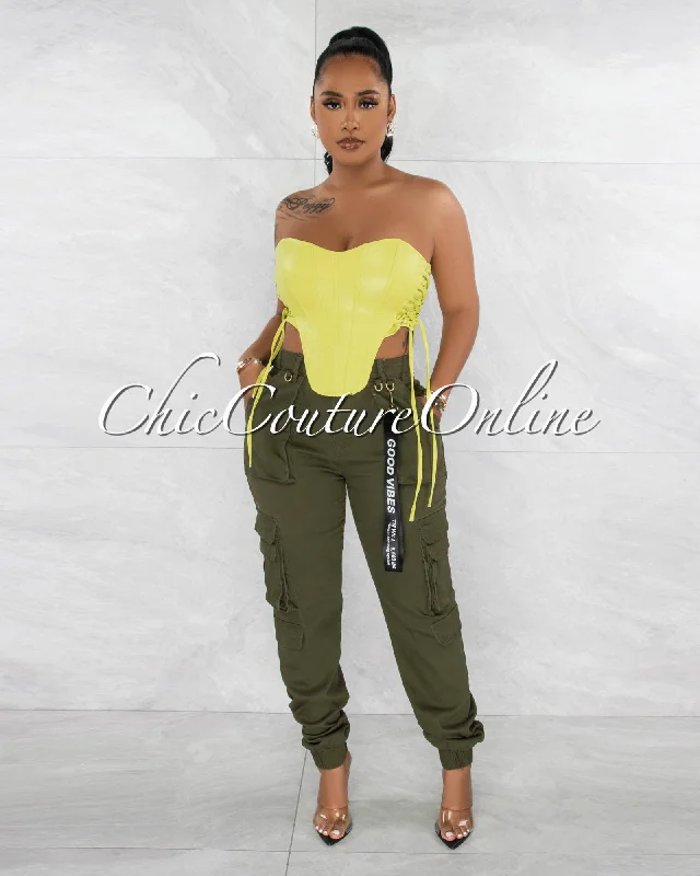 Easygoing Style Rosha Military Green Black Strap Keychain Cargo Jogger Jeans