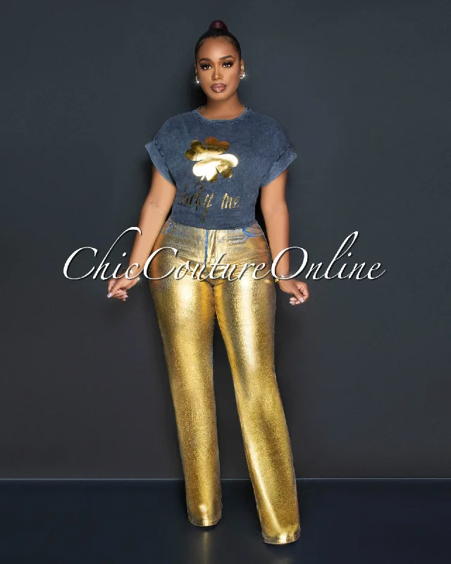 Fashion Pioneer Sally Denim Gold Foil Wide Jeans