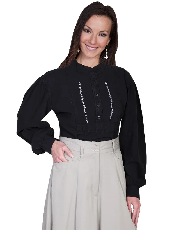 Light And Breathable Scully Rangewear Womens Black 100% Cotton L/S Floral Bib Western Shirt