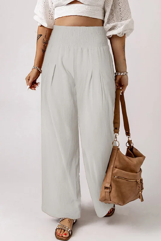 New Products Smocked High Waist Wide Leg Pants
