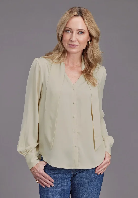 Refreshing Design Stetson Womens Button Satin Cream 100% Polyester L/S Blouse