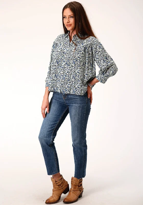 Outdoor Trend Stetson Womens Indigo Tapestry Navy 100% Rayon 3/4 Sleeve L/S Shirt