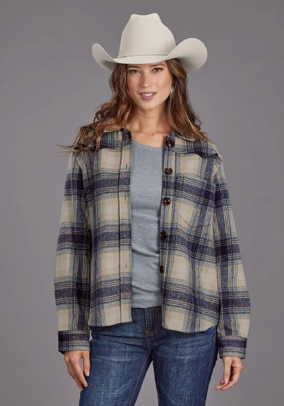 Modern Tailoring Stetson Womens Plaid Jacket Blue/Tan Poly/Wool L/S Shirt