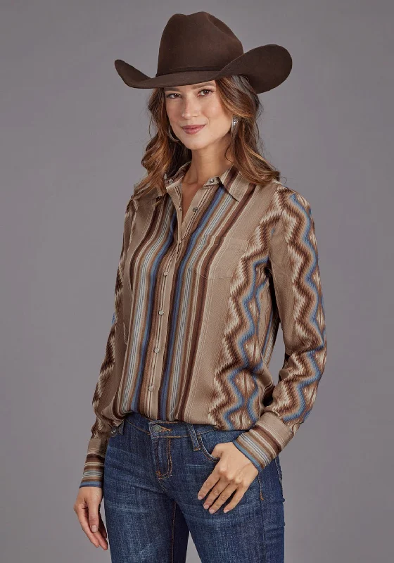 Must-have For Fashion Stetson Womens Serape Herringbone Sand 100% Rayon L/S Blouse