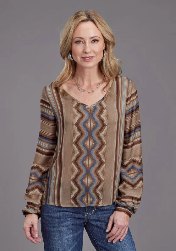 Sports And Leisure Stetson Womens Serape Herringbone Sand 100% Rayon L/S Tunic