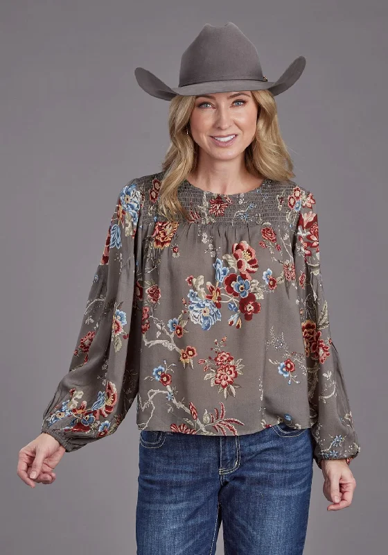 Minimal Style Stetson Womens Vintage Tapestry Grey 100% Rayon L/S Tunic