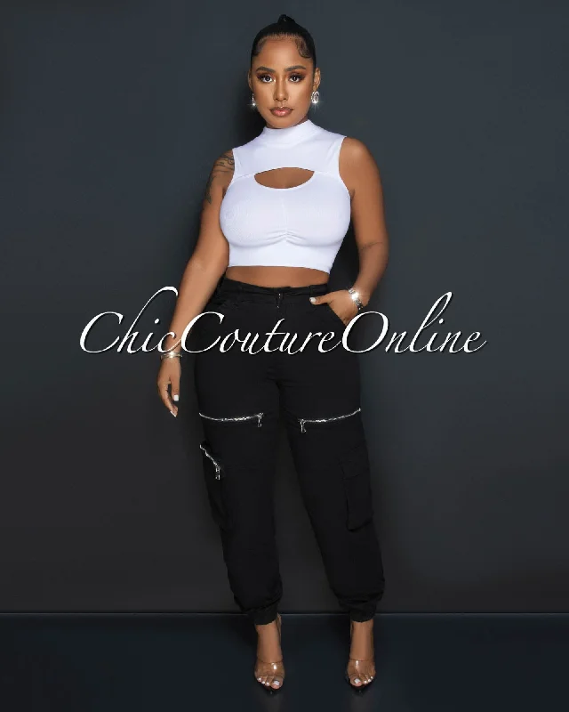 Casual Elegance Vanya Black Cargo Jogger Pants