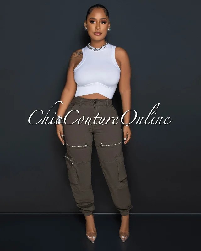 Chic Relaxation Vanya Olive Green Cargo Jogger Pants