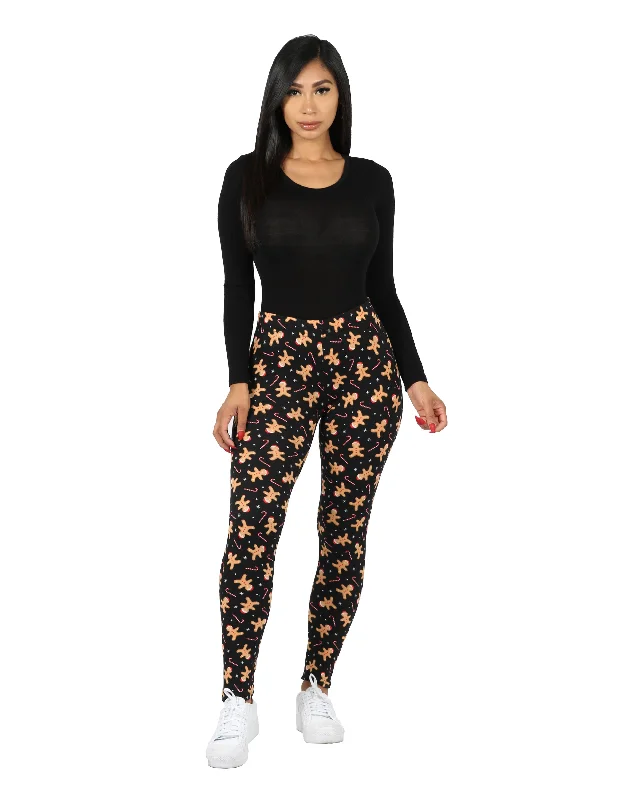 Effortless Style Ginger Bread and Candy Canes Holiday Super Soft Leggings