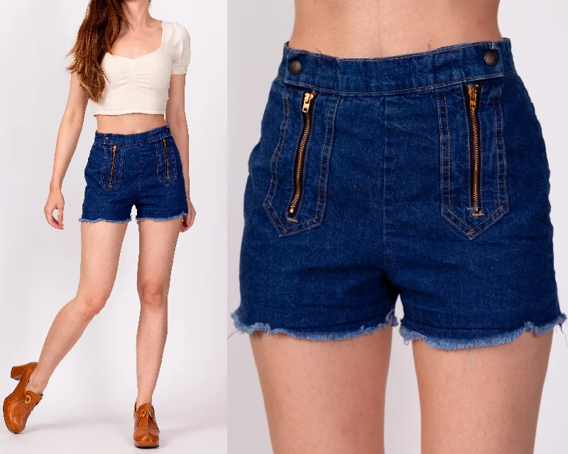 70s Zippered Dark Wash Jean Shorts - Petite Extra Small, 24"